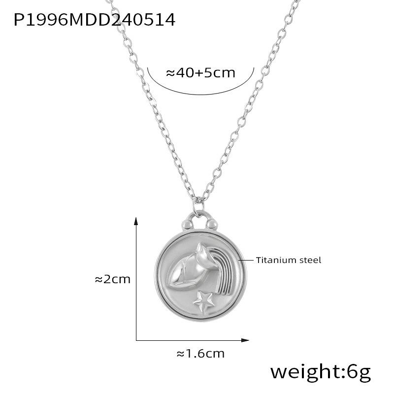 Fenny Fashion Embossed Stars 12 Constellations Round Brand Pendant Necklace 18K Gold Plated Stainless Steel Jewelry