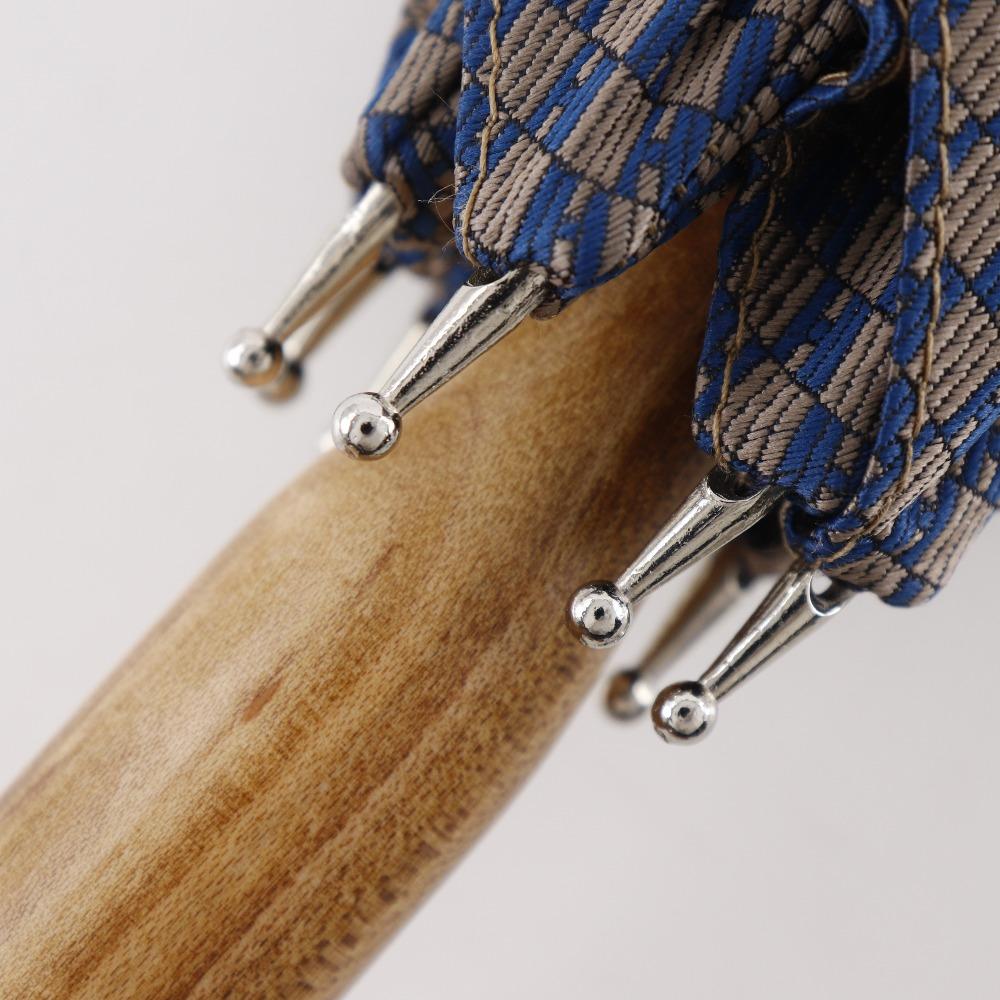 HERMES Long umbrella Wood handle Blue polyester unisex Used
