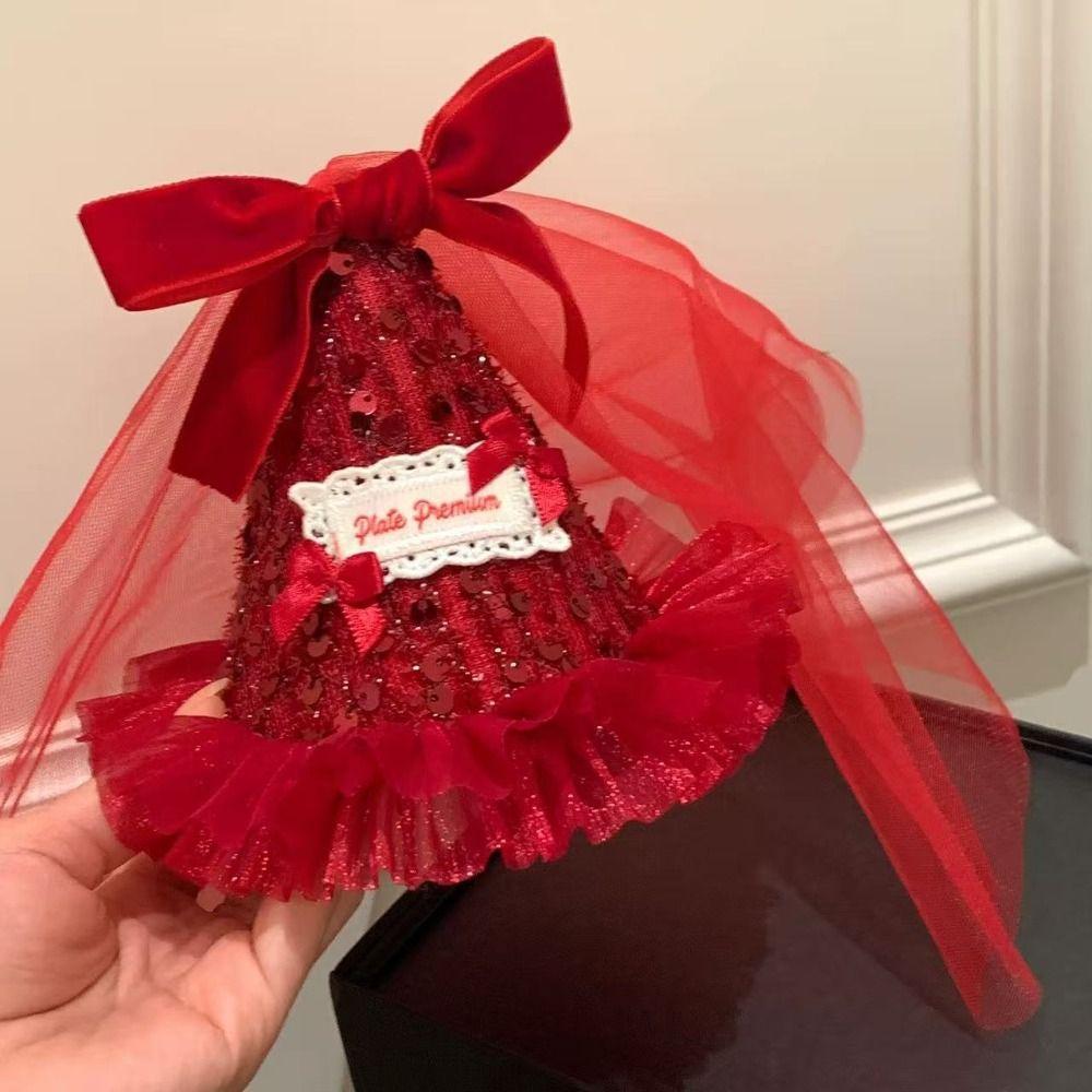 Mesh Birthday Crown Velvet Sequined Hat Cute Birthday Hat Hairpin Birthday Party Decoration