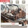 1pc Industrial Revolution Theme Party Decoration Banner, Brick Factory Buildings with Smoking Chimneys and Steam Train Design, for Wedding Birthday