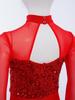 Bell-Bottom Jumpsuit for Girls: Mock Neck Long Sleeve with Sequins Bodice, Sheer Mesh & Back Cutout for Competition