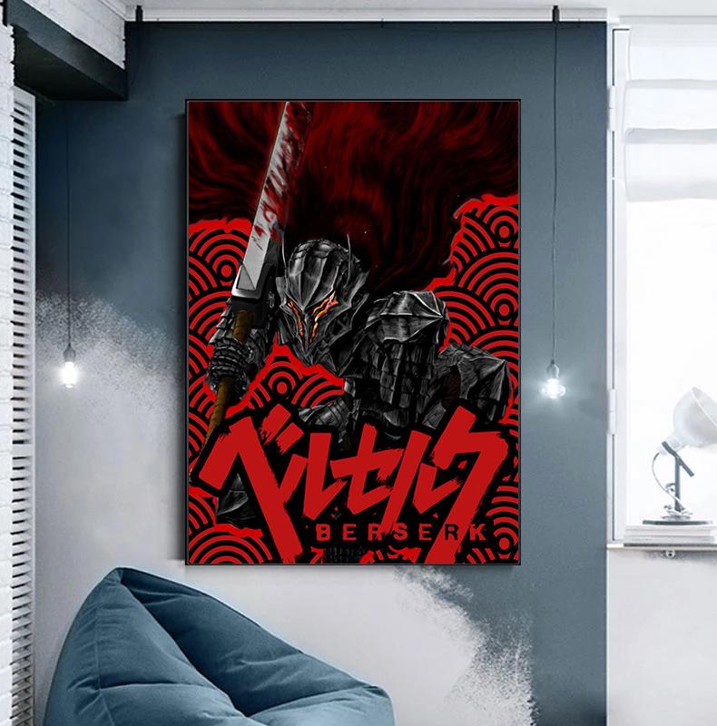 Классический японский аниме постер Берсерк, винтажный холст, картина, фехтовальщик, кишки, манга, настенное искусство, украшение для гостиной, дома, фотографии