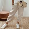 Fashion New Solid Cotton and Linen Loose Casual Pants Women Elastic High Waist Cropped Pants Woman Solid Drawstring Plus Size Women's Trousers 26451