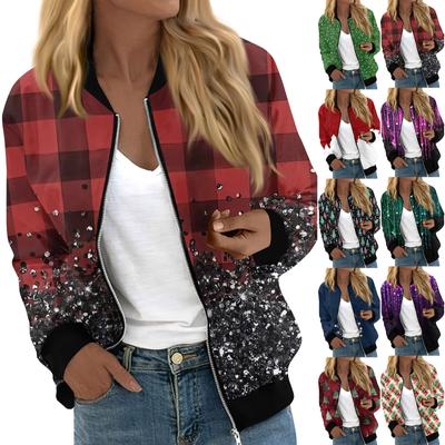 Куртки женские с длинным рукавом, легкие, на молнии, с принтом, верхняя одежда, повседневные, стеганые куртки с карманами