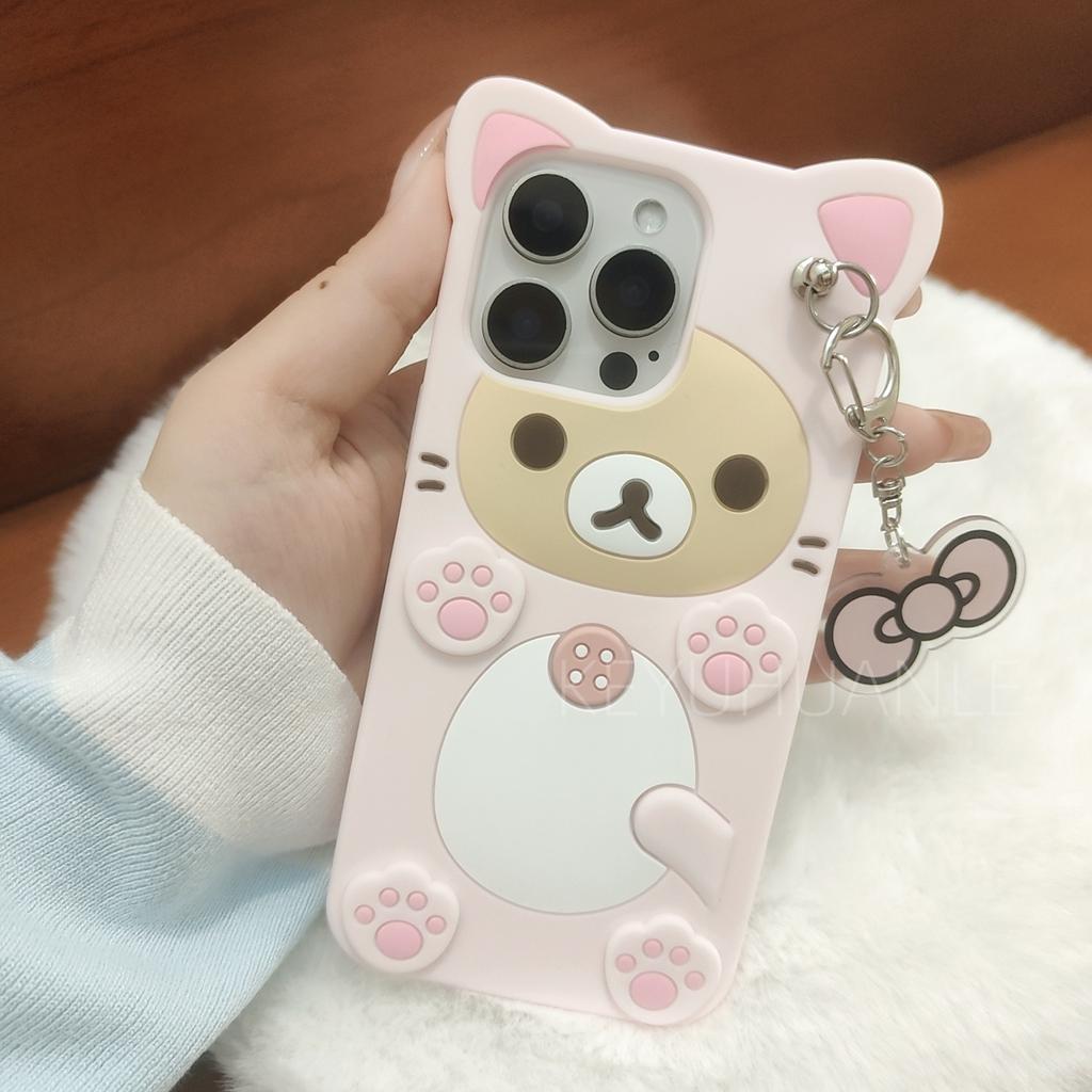 Милый мультяшный 3D чехол Rilakkuma для iPhone 17 16 15 14 13 12 11 Pro X XS Max XR 6 7 8 Plus 5 5S SE Брелок Подвеска Чехол