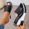 Women's Summer Fashion Wedge Sandals, Contrast Color Peep Toe Slip On Shoes, Outdoor Platform Summer Slide Sandals