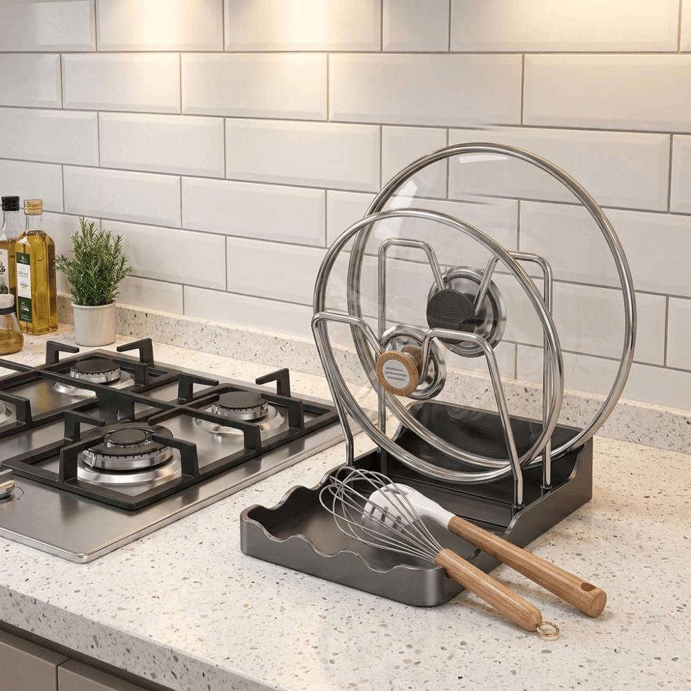 Plastic Pot Lid Storage Rack Draining Pot Cover Holder Durable Kitchen Storage Rack Pantry