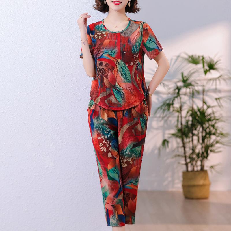 Летние элегантные комплекты для женщин, комплект из 2 предметов, повседневные свободные брюки больших размеров с винтажным принтом, женская одежда