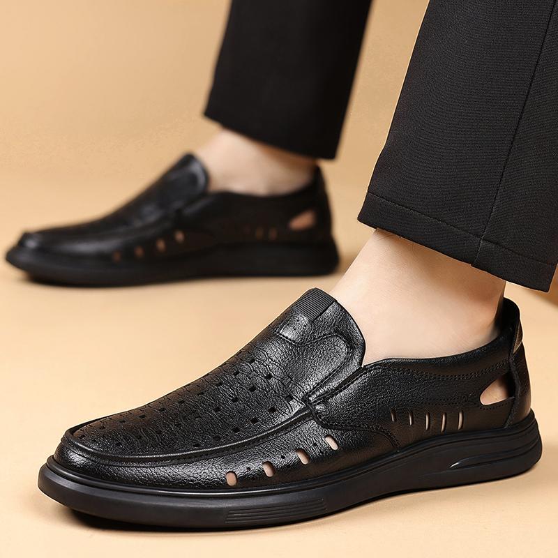 Совершенно новые мужские удобные повседневные кожаные туфли на мягкой подошве Горячая распродажа Мужские летние дышащие универсальные повседневные туфли с перфорацией