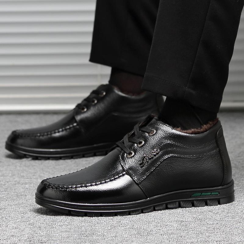 Мужские зимние ботинки деловые из натуральной кожи до щиколотки высокие хлопковые зимние ботинки с подкладкой из натурального меха для отца