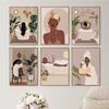 Fashion Black Girl Flowers Bathtub Leaf Abstract Wall Art Canvas Painting Boho Poster And Prints Pictures For Living Room Decor