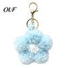 Furry Flower Key Ring Plush Keychain for Backpack, Fuzzy Floral Keyring Soft Charm Bag Charm, Women Girls Handbags Decorative Accessory Keys