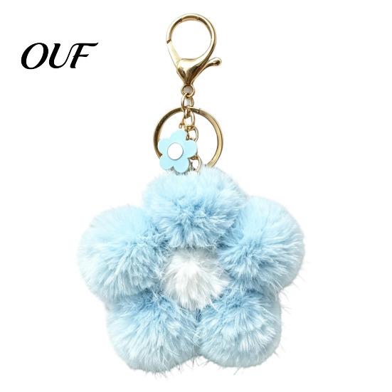 Furry Flower Key Ring Plush Keychain for Backpack, Fuzzy Floral Keyring Soft Charm Bag Charm, Women Girls Handbags Decorative Accessory Keys