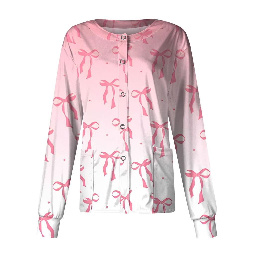 Женский повседневный однобортный кардиган с длинным рукавом и принтом в виде банта