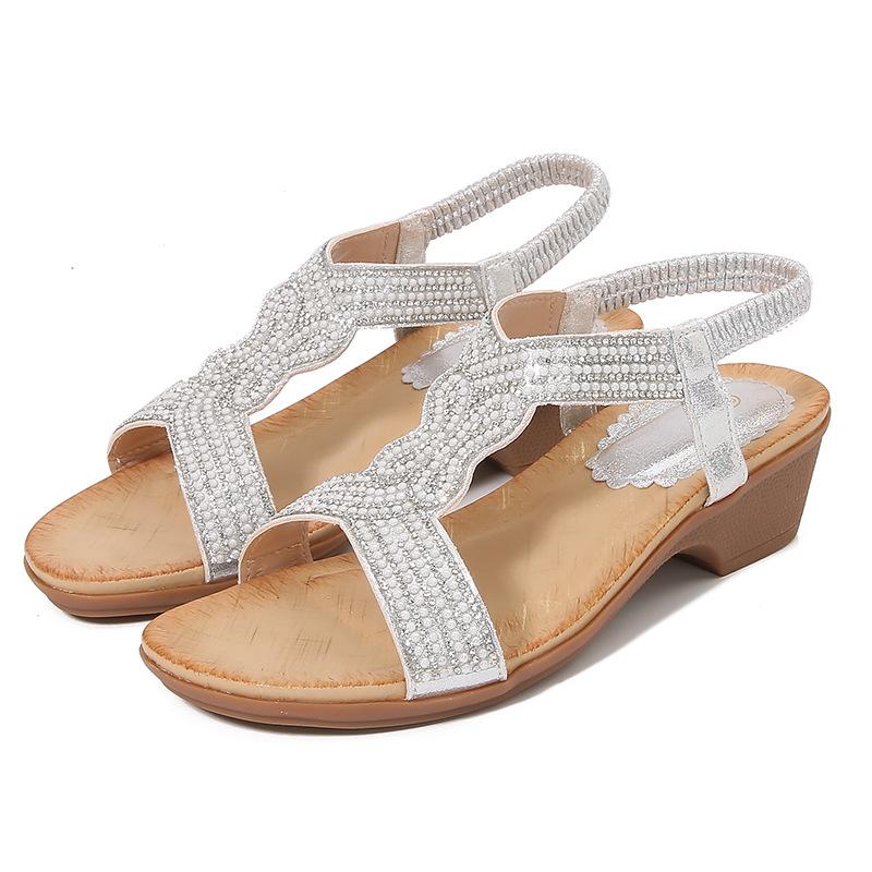 2024Ladiesshoes Bohemian новые модные босоножки со стразами на платформе и танкетке женские туфли