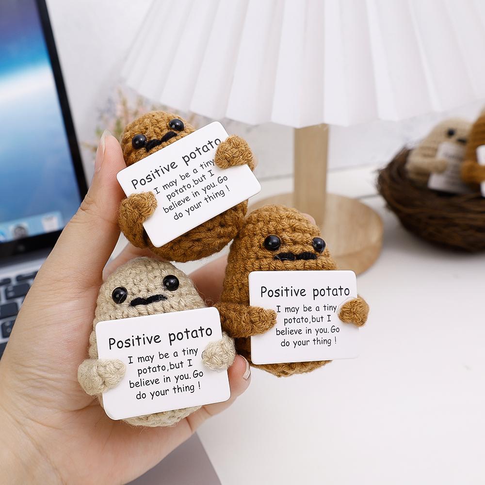 Положительная энергия Карманный Карманный Обнимашка Карманный Милый Мини Забавный Вязаный Картофель С Открыткой Для Послания Детские Игрушки Домашнее Рождественское Украшение Подарок