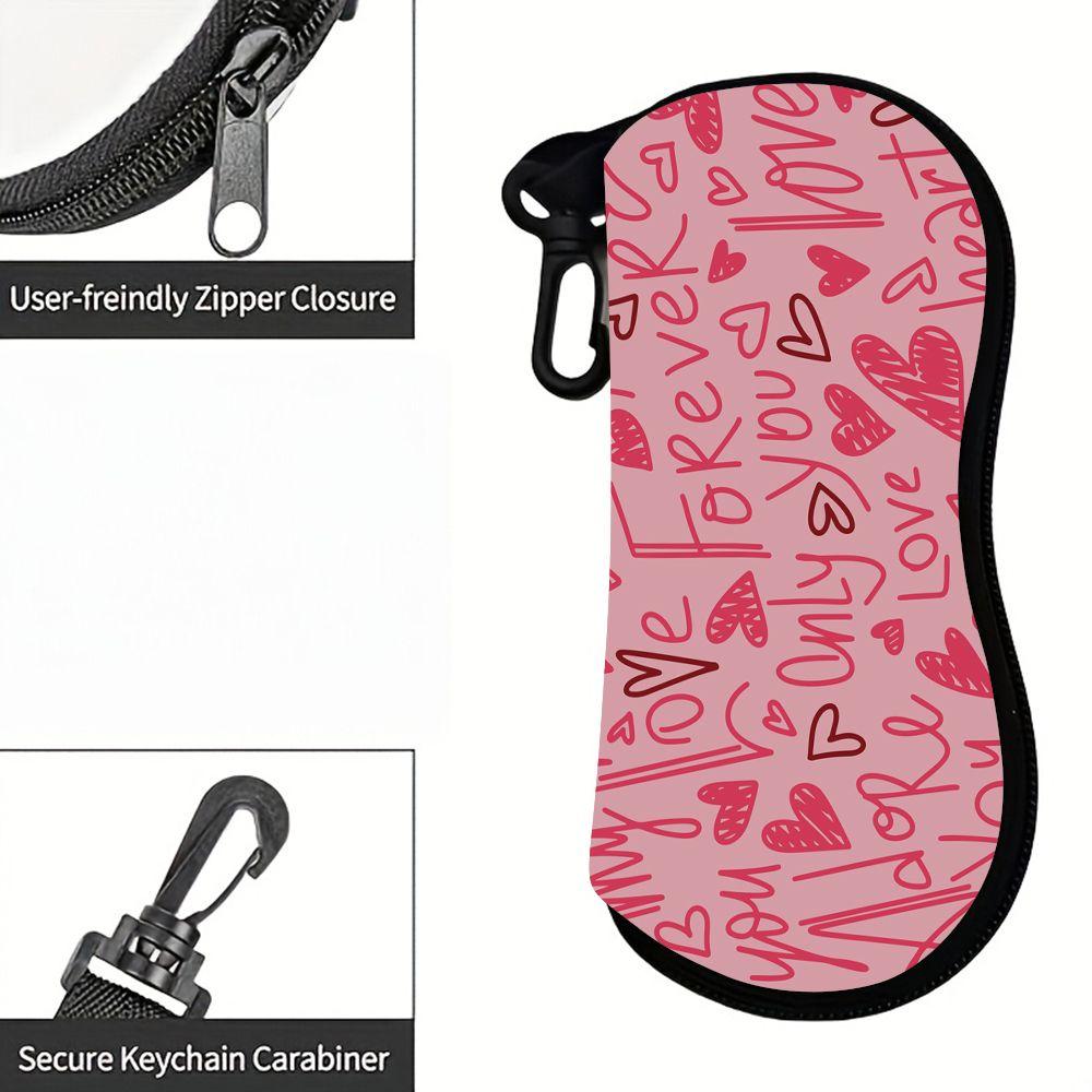 Pink Love Hearts Pattern Soft Eyewear Pouch,Portable Sunglasses Case,Scratch Resistant Protective Bag for Women Girls Travel Daily Accessories