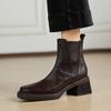 Осенне-зимние женские ботинки Мартин кожаные большого размера женские ботинки на среднем каблуке с квадратным носком из коровьей кожи низкие ботинки новые ботинки на платформе женские