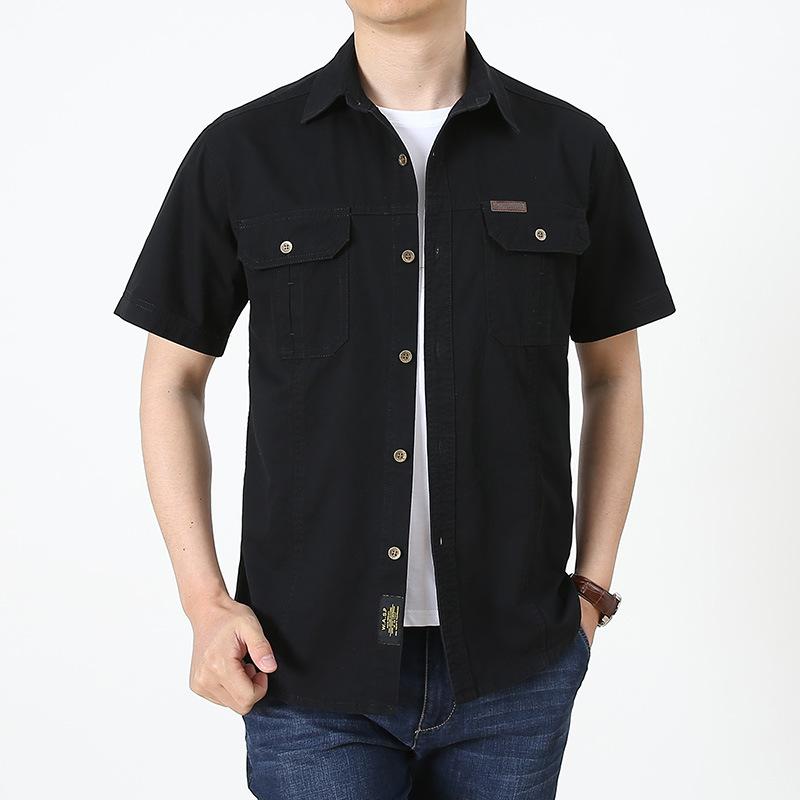 Мужская летняя тонкая рубашка большого размера из чистого хлопка, повседневная рубашка с несколькими карманами для инструментов
