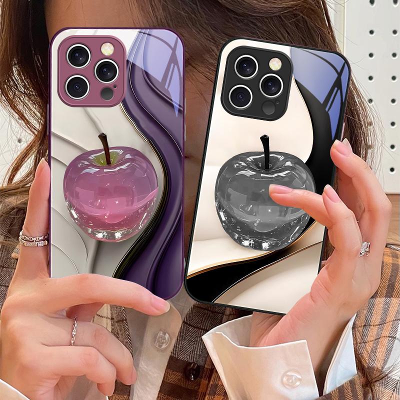 Прозрачный цветной яблоко Для IPhone 16 Pro Max 15 Pro 14 13 12 Mini 11 XS M ax XR 7 8 Plu SE 2022 Чехол для телефона из закаленного стекла