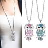 Owl Necklace Sweater Chain Faux Opal Rhinestone Decor Hollow Out Alloy Clothes Jewelry Dating