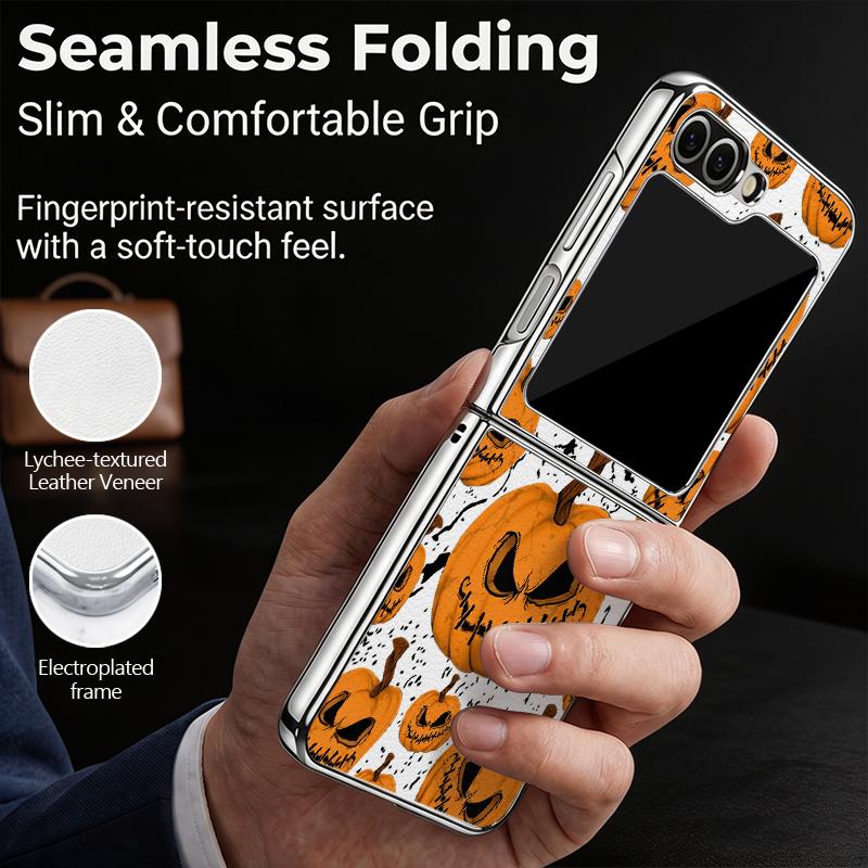 Чехол-фонарик тыква на Хэллоуин для Samsung Galaxy Z Flip 8 7 FE 6 5 4 Z Flip8 Flip7 Flip6 Flip5 Роскошная Позолоченная Кожаная Накладка Чехол для Телефона