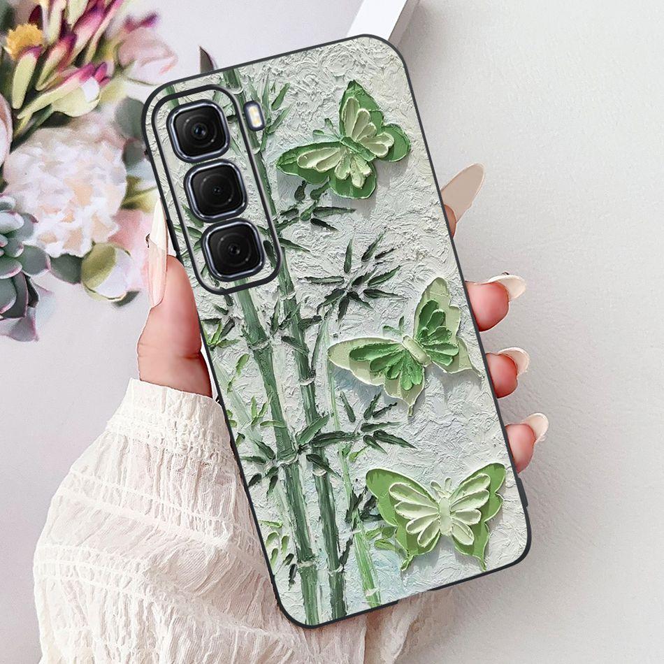 For Infinix Hot 50 4G Phone Case Hot 50 Pro+ 4G Hot50 Pro Elegant Floral Cat Pattern Black Silicone Soft TPU Cases