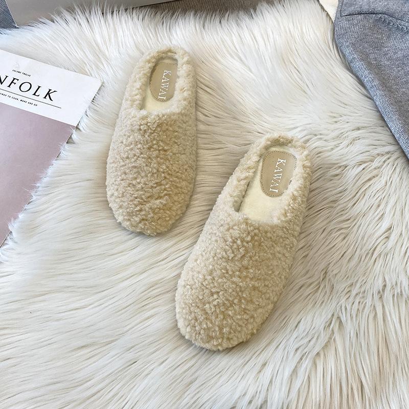 Lambwool Moccasins Femme Winter Cotton Shoes Women Warm Plush Loafers Comfy Curly Sheep Fur Flats Woman Large Size 40-43
