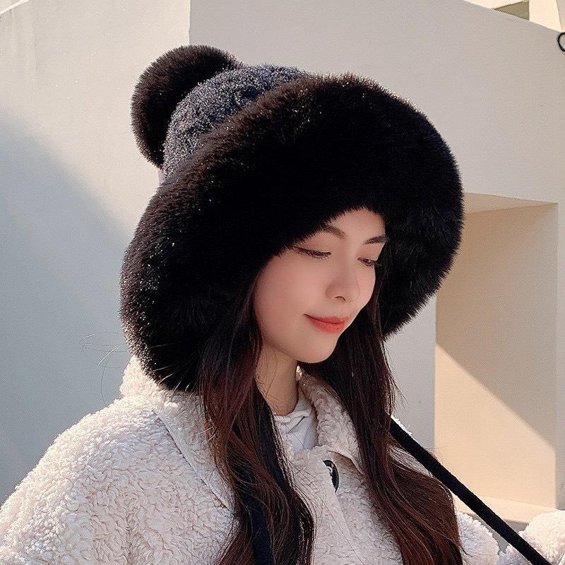 Hair Ball Lovely Winter New Knitted Wool Cap Three Ball Set Head Padded Warm Ear Protection Female Hat