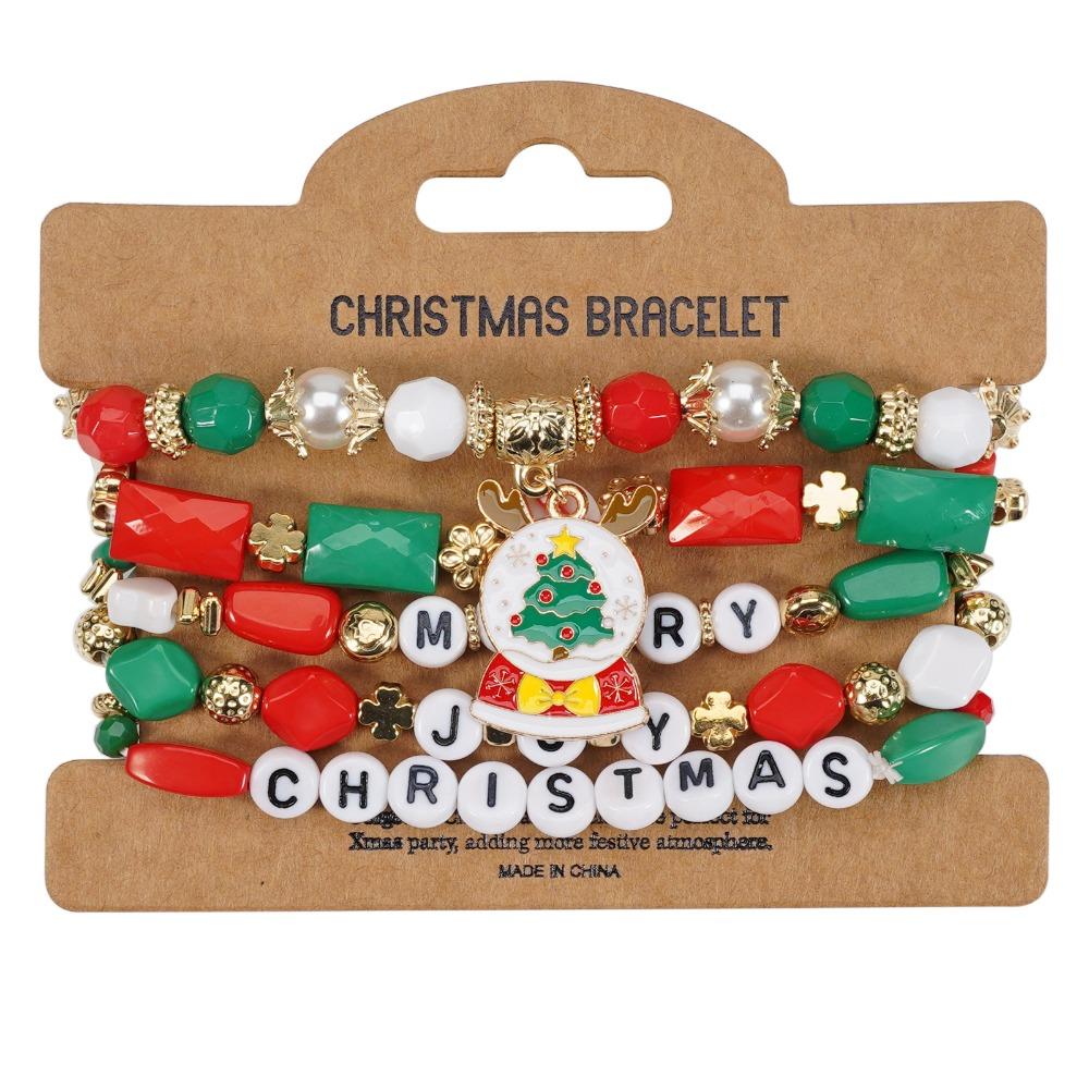 5Pcs Snowman Christmas Bracelet Multi-Layer Stacking Rope Chain Bangle Beaded Bracelet Gifts