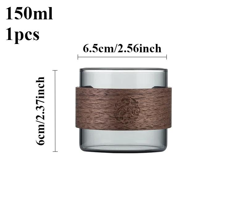 Thickened Glass Tea Cup with Wooden Ring Heat-resistant and Heat-resistant Water Cup Master Cup Household Glass Cup Coffee Cup