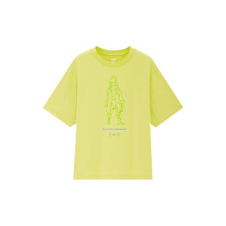 Uniqlo Takashi Murakami X Billie Eilish Коллаборация Однотонная Круглый Вырез Мультяшный Принт Короткий Рукав Футболка Женская Футболка Светло-Зеленая 430601-52