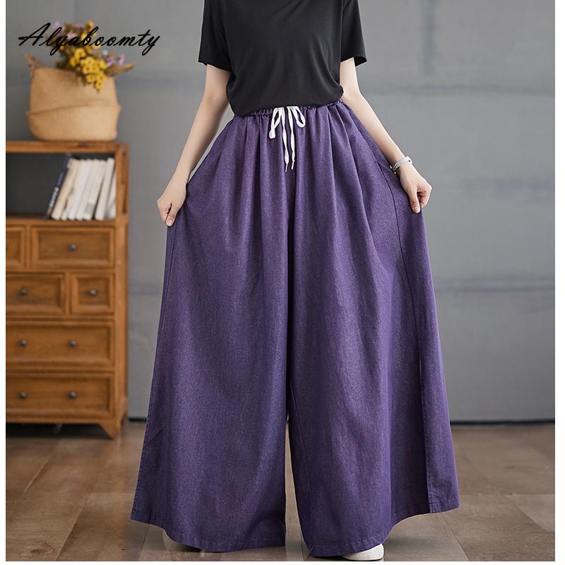 Корейский стиль, весна-осень, женские мешковатые джинсы больших размеров, эластичная талия, черные, фиолетовые, зеленые, джинсовые брюки с разрезом, повседневные свободные широкие джинсы