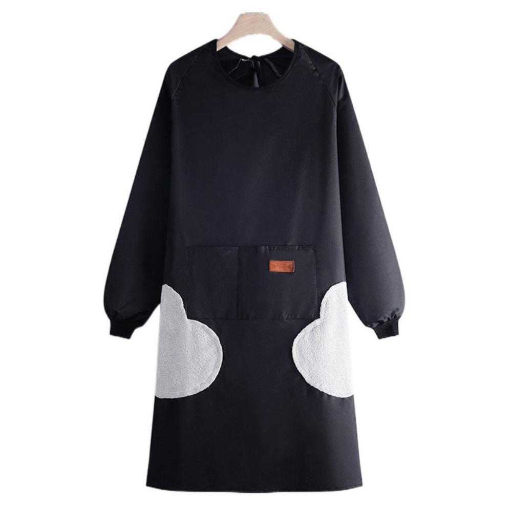 Functional Solid Color Kitchen Cooking Apron Long Sleeve Multiple Pockets Household Apron Waterproof Baking Overalls Restaurant