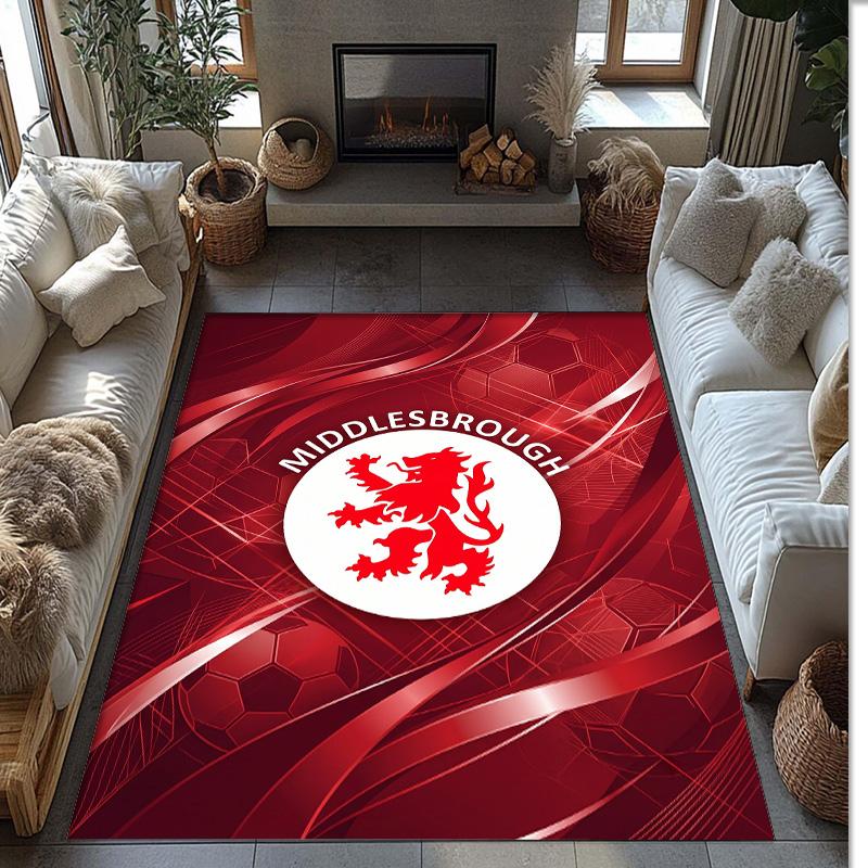 Middlesbrough FC Soccer Football Pattern Soft Area Rug Non Slip Indoor Floor Carpet Sports Decor Mat for Bedroom
