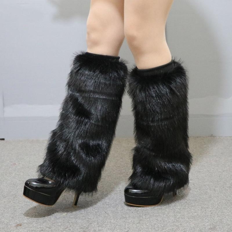 Plush Furry Leg Warmers for Women Cozy Winter Boot Toppers Cuffs Thermal Warm Fuzzy Foot Covers Footless Socks Gaiters