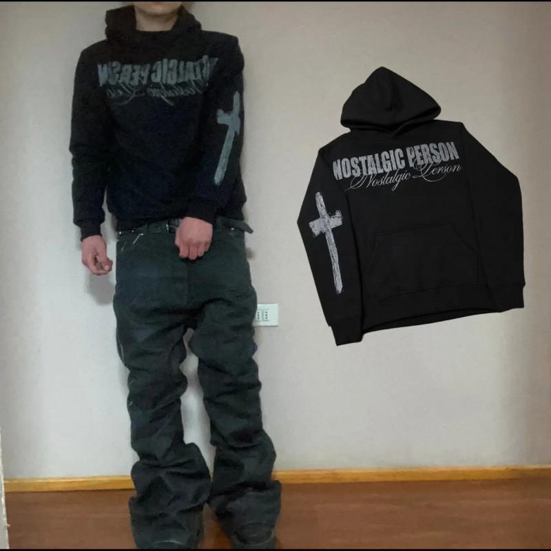 2026 Streetwear Hoodie Gothic Punk Abstract Print Oversized Unisex Long Sleeve Pullover Teens