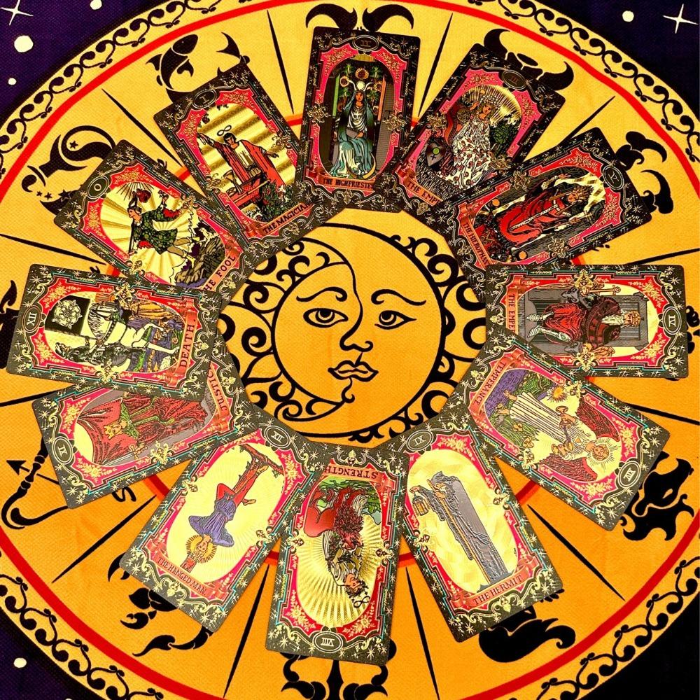 12 зодиакальных карт, черное золото, небесная золотая фольга, колода Таро Райдера Уэйта, 78 шт., водонепроницаемые карты из ПВХ, износостойкие, 12*7 см