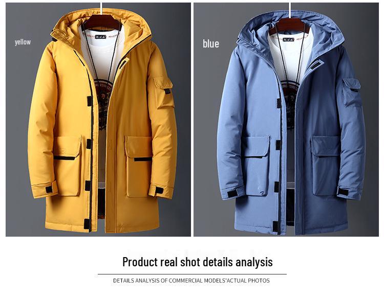 Youth Hooded Cotton-Padded Jacket: Men's Mid-Length Casual College Style Workwear, Cold-Resistant School Uniform