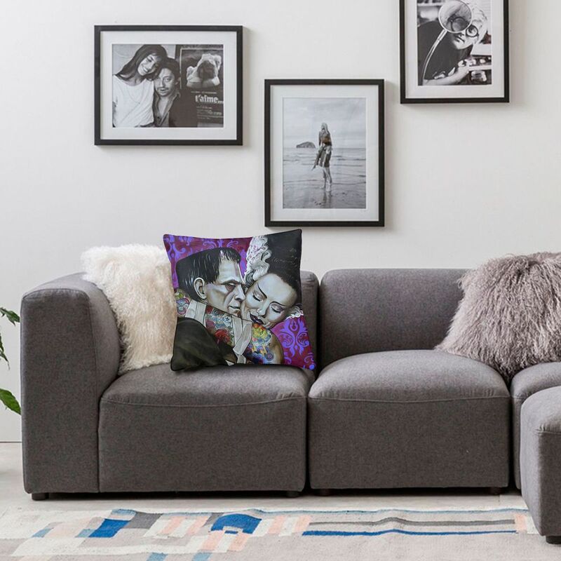 Bride Of Frankenstein Cushion Cover Velvet Science Fiction Horror Film Throw Pillow For Sofa Car Square Pillowcase Bedroom Decor
