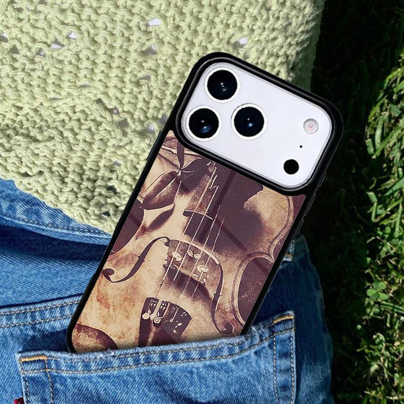 Деревянный чехол для телефона с изображением виолончели и скрипки для iPhone 17 AIR 16 Pro Max 15 14 Pro 11 12 13 Ударопрочный силиконовый чехол