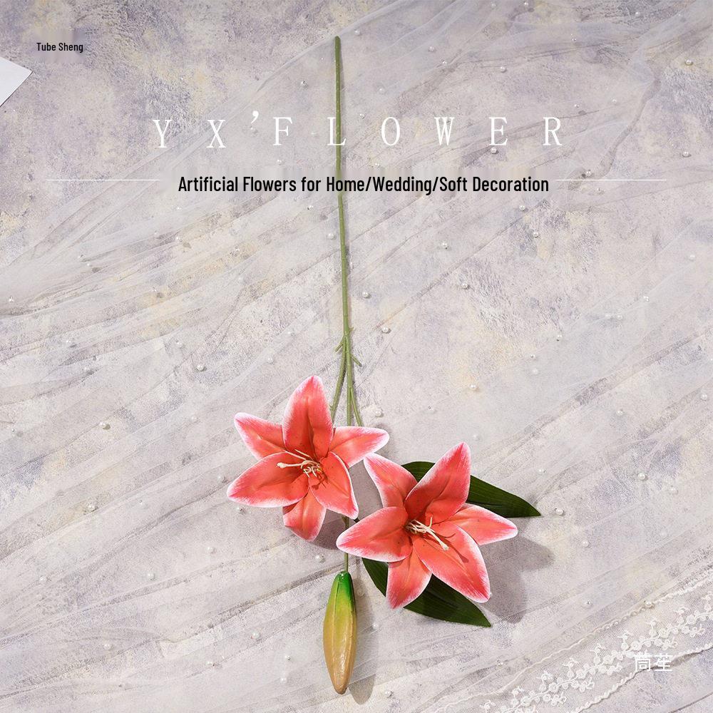 Small Lily Flower Arrangement: Two Flowers and One Bud, Silk Gel Sheet for Home Decor.