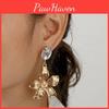 Gold Metallic Flower Earrings With Embellishments For Womens Casual And Formal Occasions