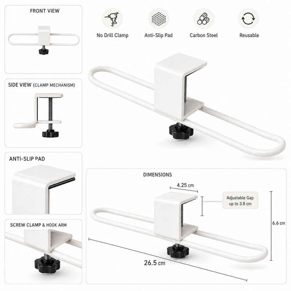 Clamp On Desk Side Hook Adjustable Table Backpack Holder New Desk Mounted Hook Home Office