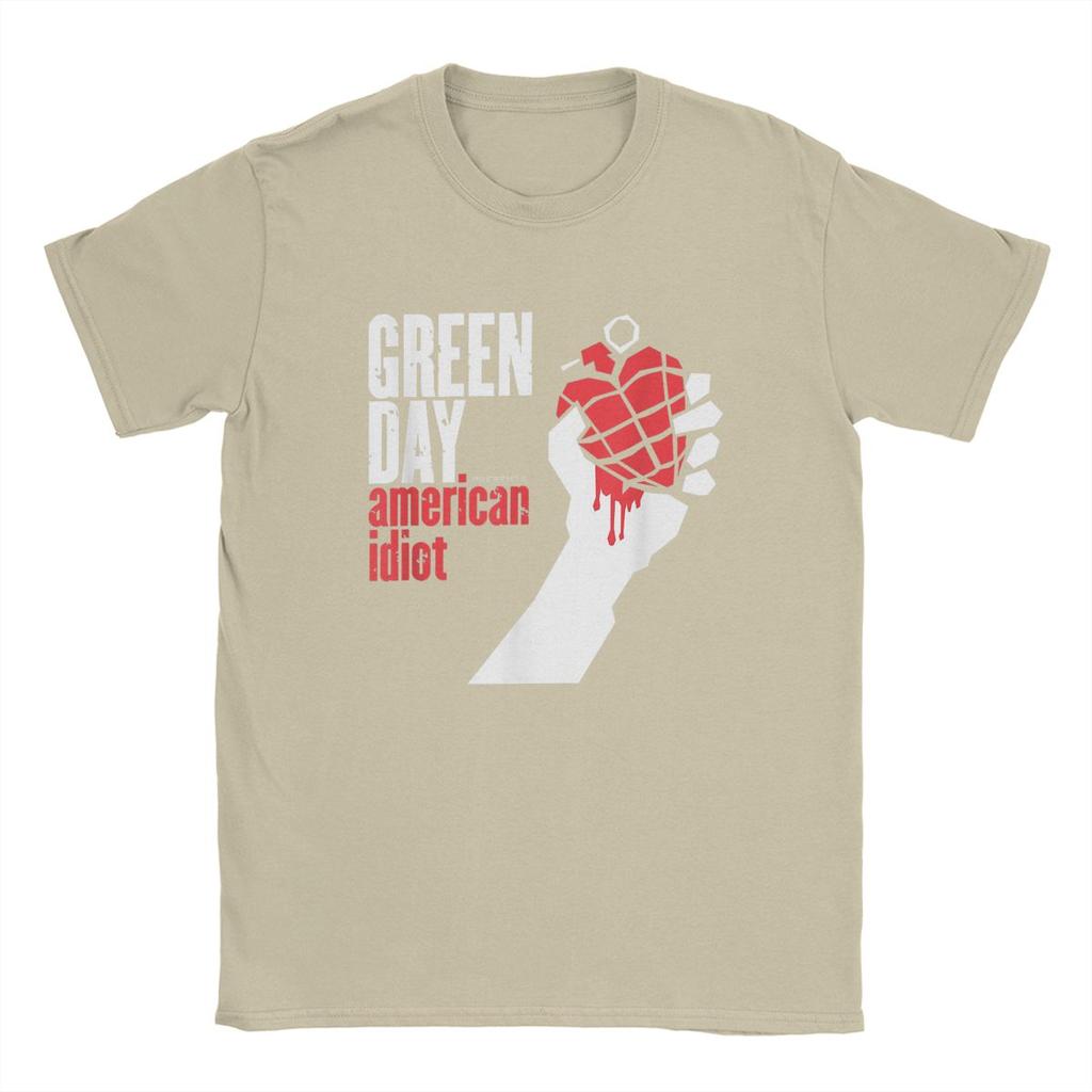 Мужские футболки Green Days American Idiot Vintage Pure Cotton Tee Shirt Short Sleeve Harajuku Hip Hop Fans T Shirts Round Gate