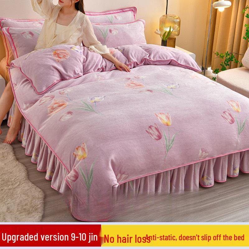 G5Z9 Jin Double-Sided Thickened Velvet Four-Piece Bedding Set for Weddings