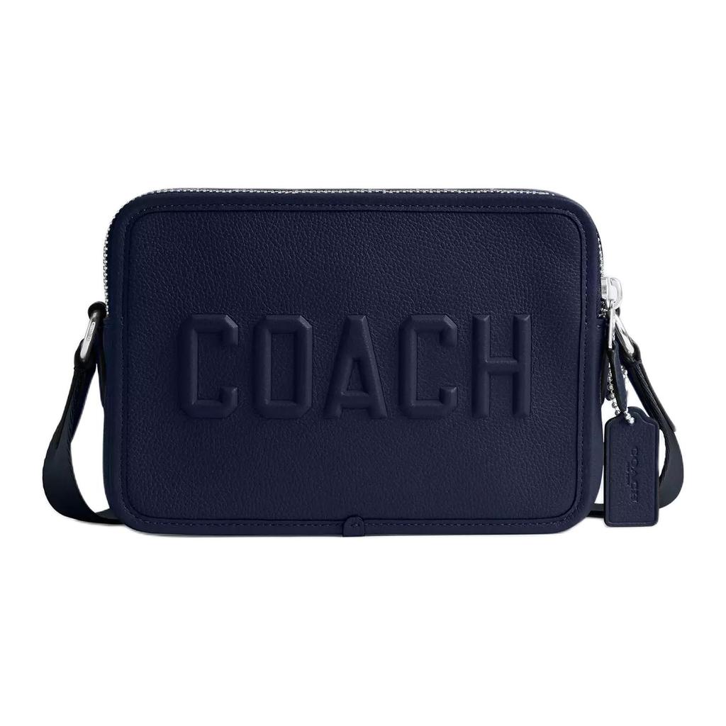 Coach Сумка через плечо Charter 24 с логотипом, на молнии, из кожи, среднего размера, мужская, темно-синяя CV931-DEB