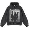 Уличная одежда Watchdog Retro Castle Graphic Washed Black Oversize Unisex Y2K Hoodie