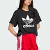 Adidas Оригинальная укороченная футболка Adicolor Trefoil с принтом логотипа с буквами Женские топы Черный IU2422