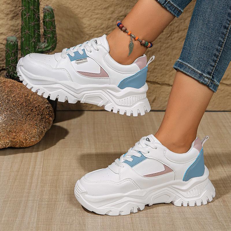 Разноцветные женские кроссовки на толстой платформе из искусственной кожи с толстой подошвой, вулканизированные туфли для женщин больших размеров со шнуровкой, повседневные туфли для папы